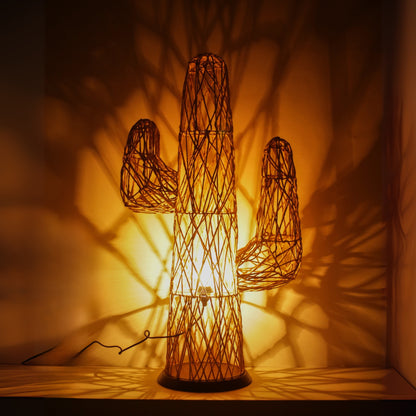 Paper Rope Cactus Shape Wooden Base Floor Lamp