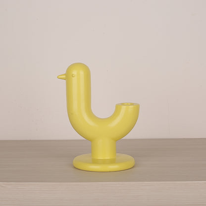 Yellow Ceramic Bird Figurine Candle Holder