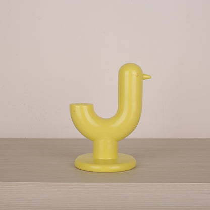 Yellow Ceramic Bird Figurine Candle Holder