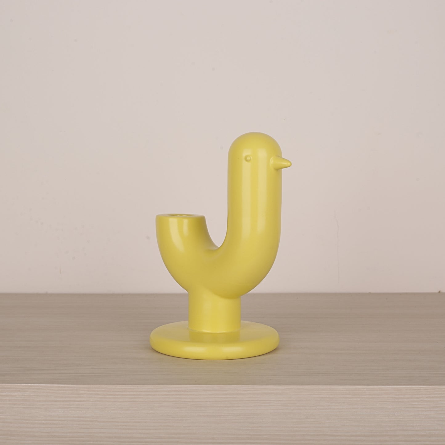 Yellow Ceramic Bird Figurine Candle Holder