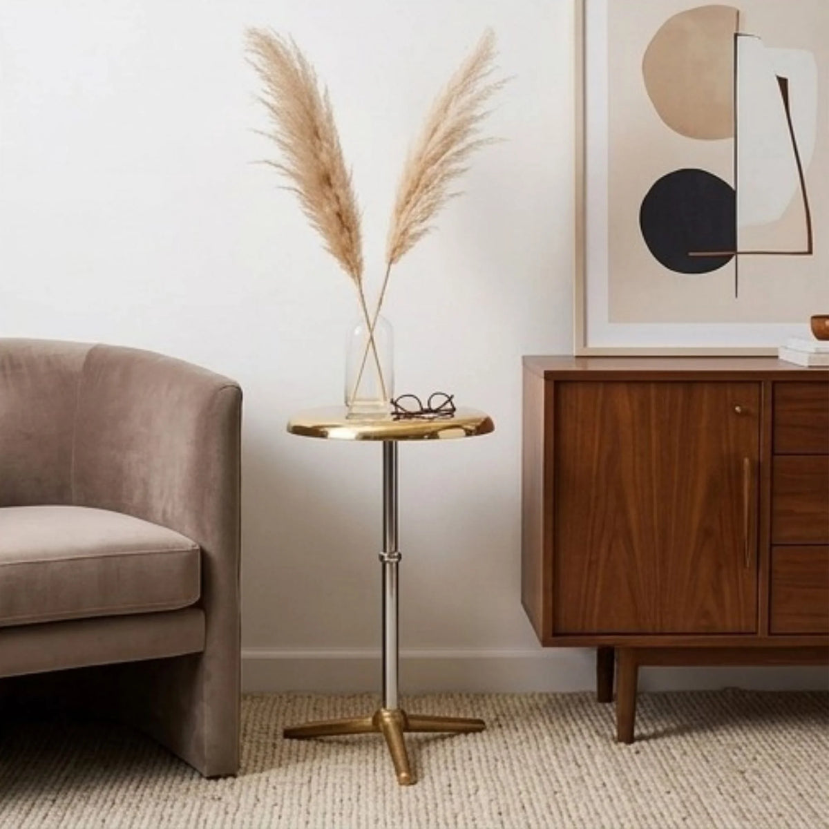 Round Golden Top And Tripod Base Side Table