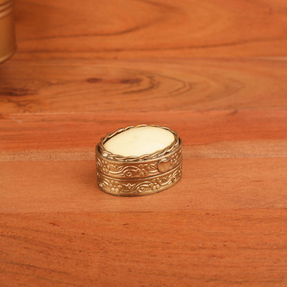 Brass Carved Oval Shape Mini Jewellery Box