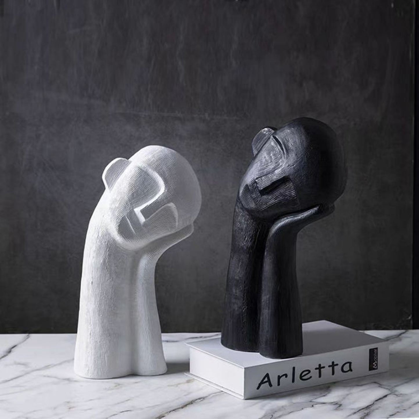 Tilted Head Portrait Human Figurine (Black, White)