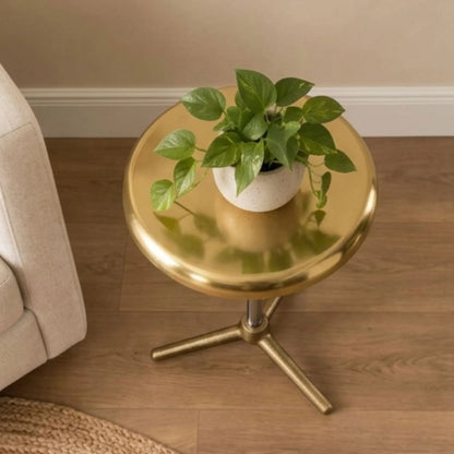 Round Golden Top And Tripod Base Side Table