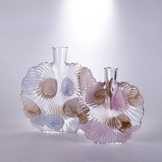 Contemporary Simple Hand-Blown Shell Shaped Glass Vase