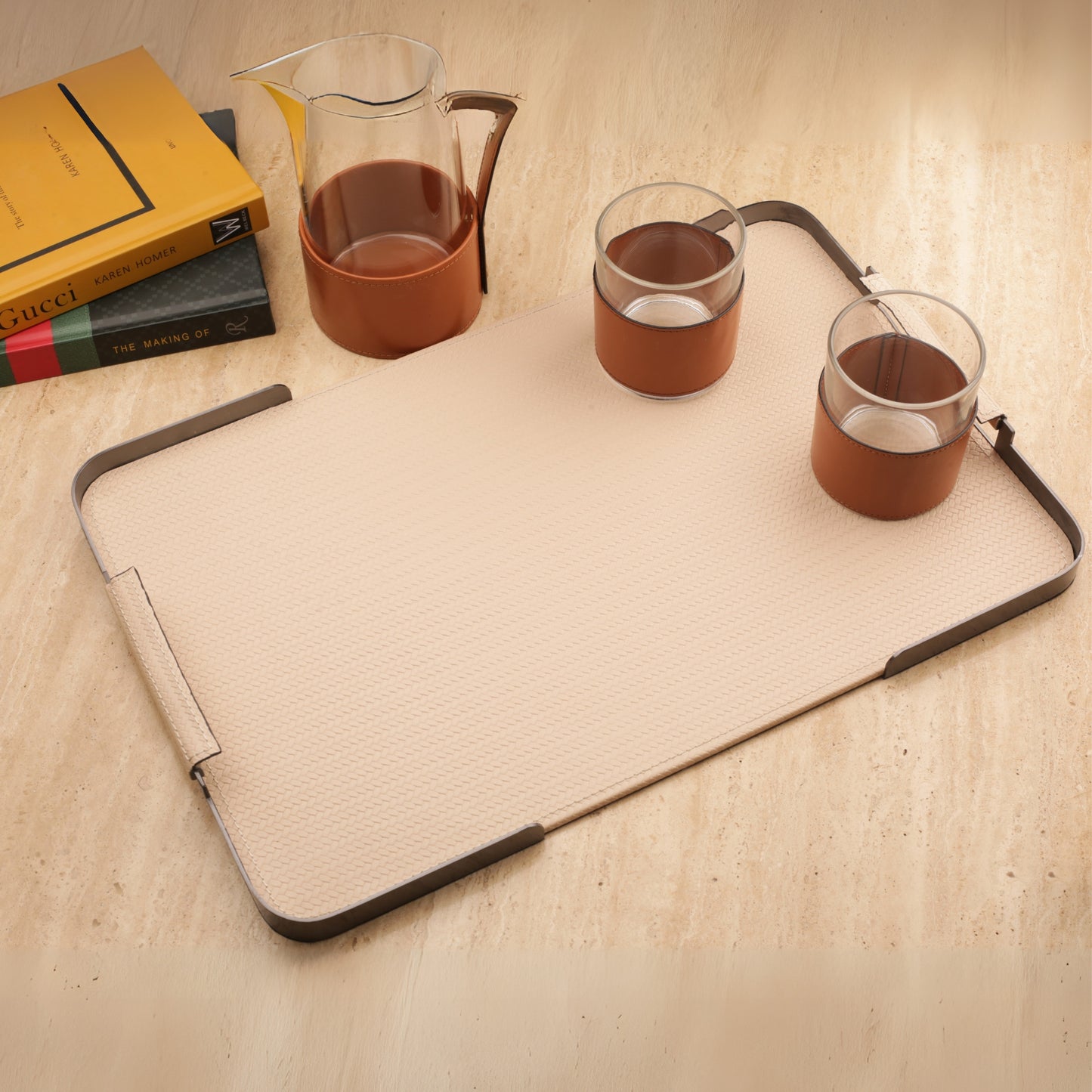 Beige Leather Decorative Tray Big