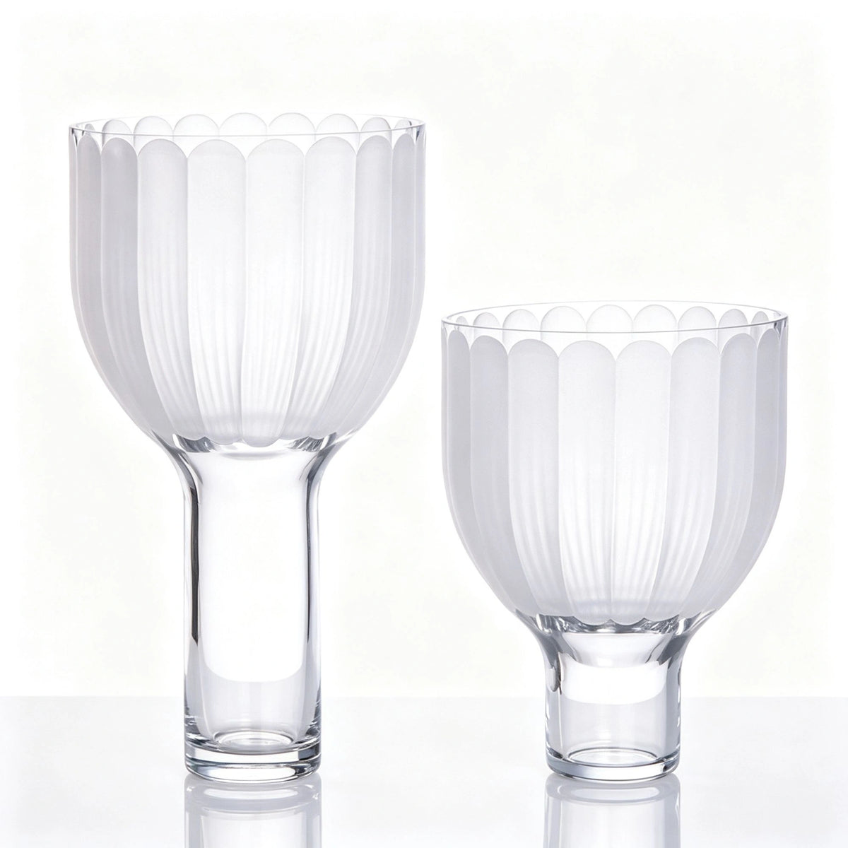 Handmade Frosted Goblet Shape Textured White Decorative Flower Glass Vase