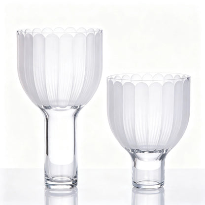 Handmade Frosted Goblet Shape Textured White Decorative Flower Glass Vase