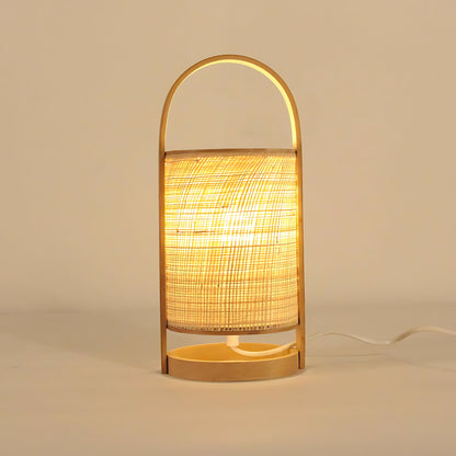 Jute Shade Bamboo Base with Handle Table Lamp
