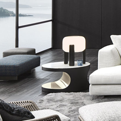 White Glass Tripod Wooden Base Modern Table Lamp