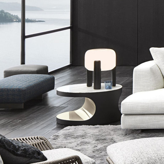 White Glass Tripod Wooden Base Modern Table Lamp