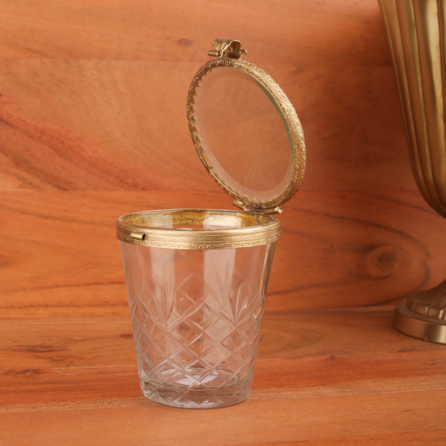 Brass Carved Border Glass Jar