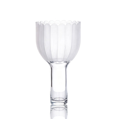 Handmade Frosted Goblet Shape Textured White Decorative Flower Glass Vase