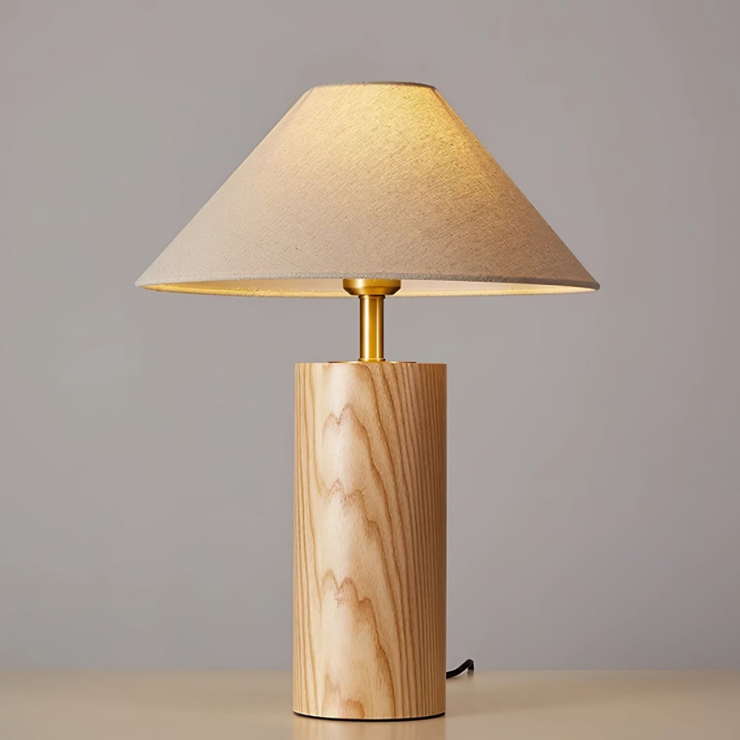 Fabric Shade Beige Wooden Desk Lamp