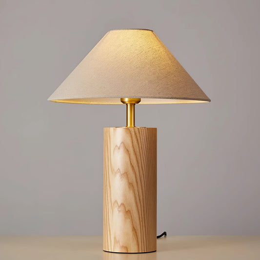 Fabric Shade Beige Wooden Desk Lamp