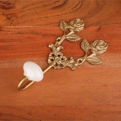 Brass Rose Carved 1 Hook Wall Hang