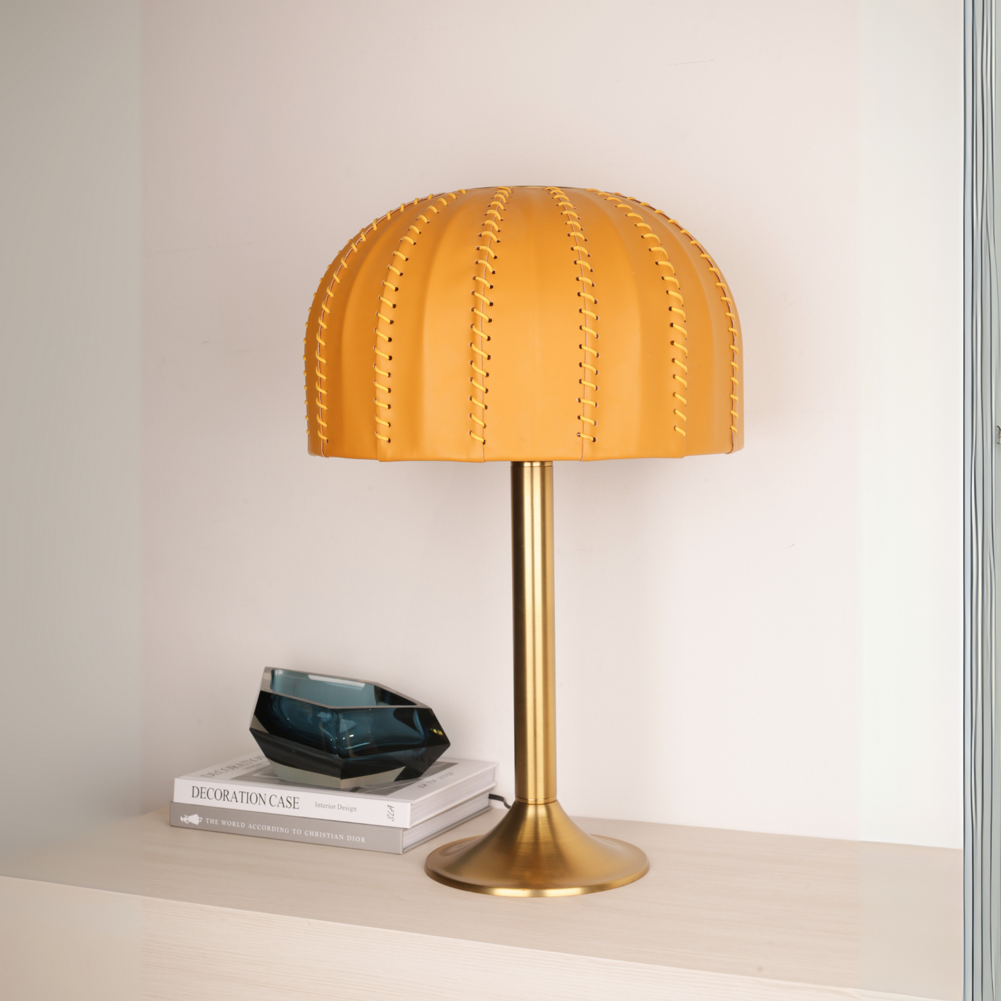 Leather Shade Brass Base Table Lamp