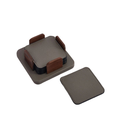 Square Leather Coasters Set of 6 and Holder (White, Grey)