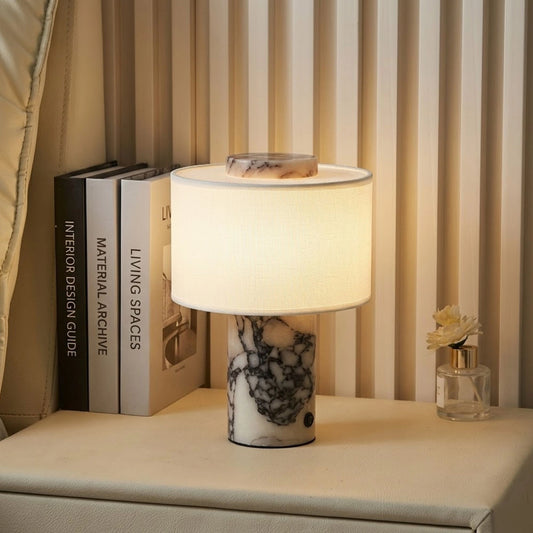 Marble Table Lamp with Fabric Shade