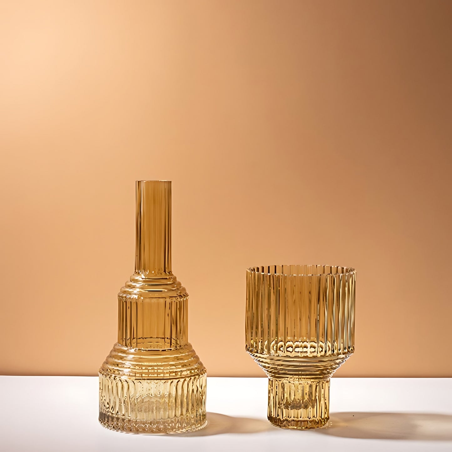 Yellow Geometric Hand Blown Glass Vase