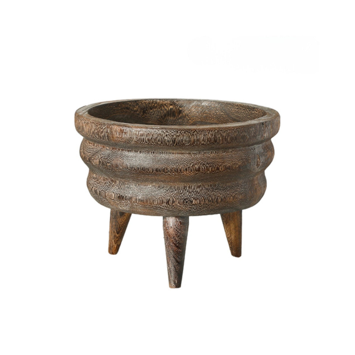 Brown Wooden Layered Tripod Decorative Bowl