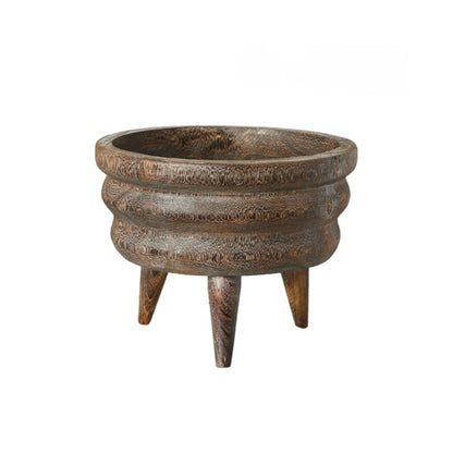 Brown Wooden Layered Tripod Decorative Bowl