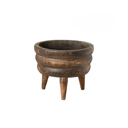 Brown Wooden Layered Tripod Decorative Bowl