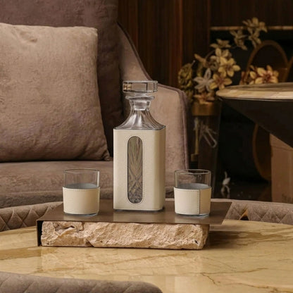 Clear Glass Decanter With 2 Small Glass Set (Brown, White)