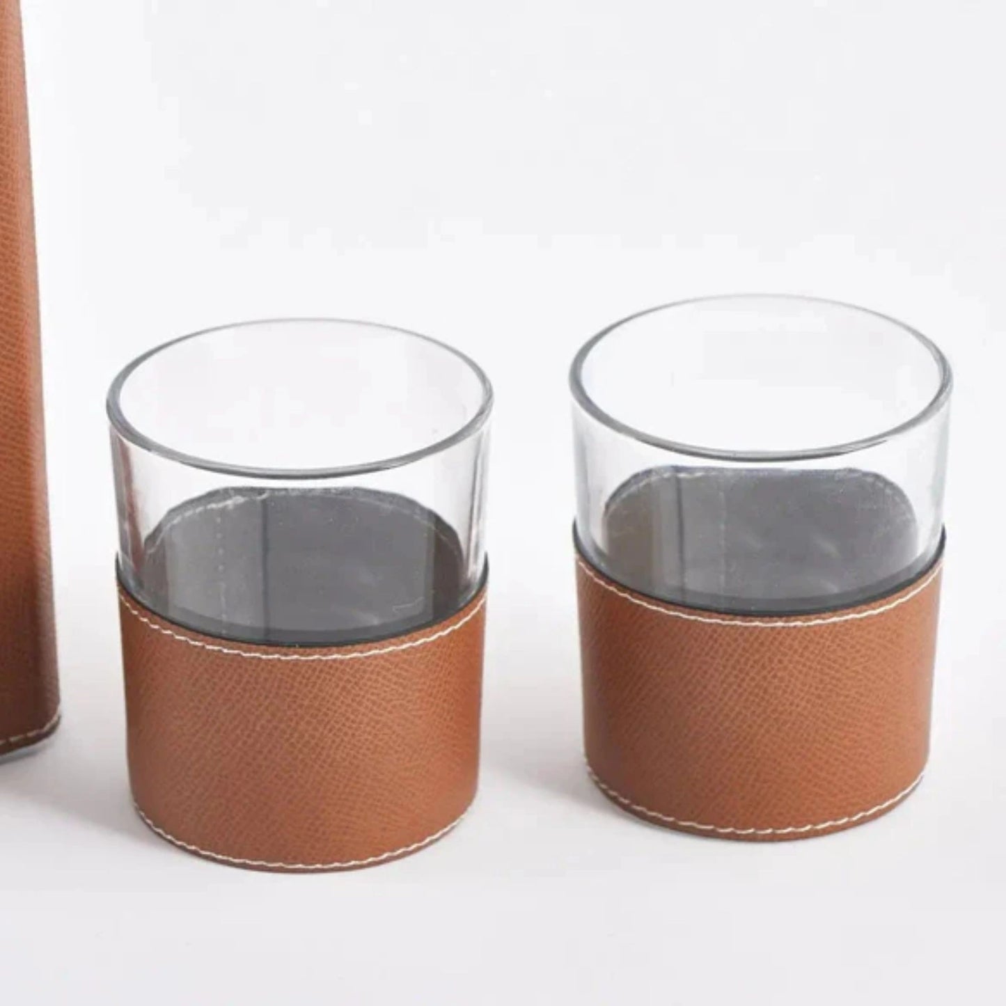 Clear Glass Decanter With 2 Small Glass Set (Brown, White)