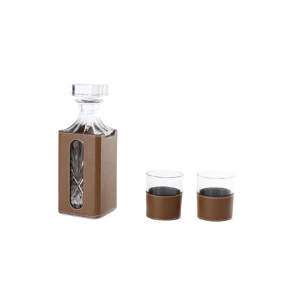 Clear Glass Decanter With 2 Small Glass Set (Brown, White)
