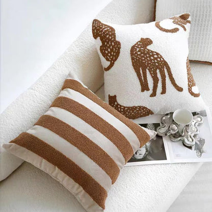 Leopard Embroidery Cushion Cover, Backside In Plain