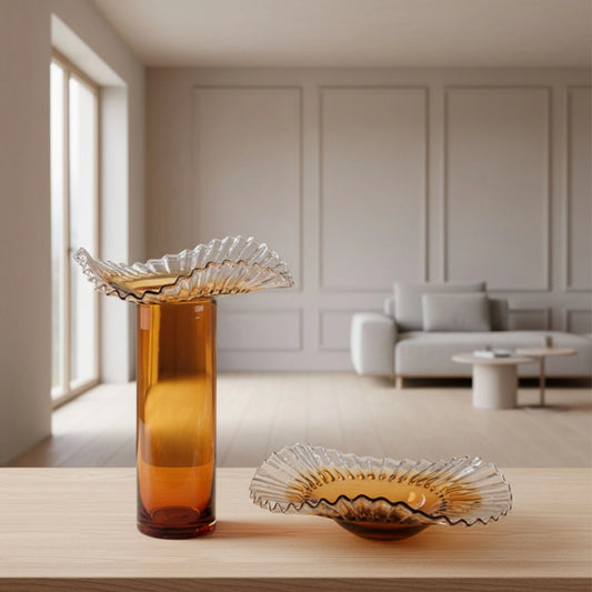 Amber Thickened Wide Pleated Ruffled Rim Design Decorative Bowl