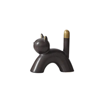 Black Ceramic Cat Figurine Decorative Ornament