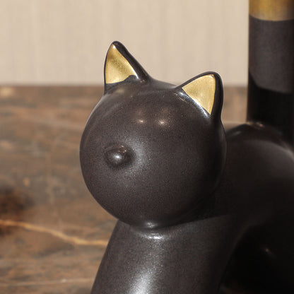 Black Ceramic Cat Figurine Decorative Ornament