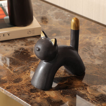 Black Ceramic Cat Figurine Decorative Ornament