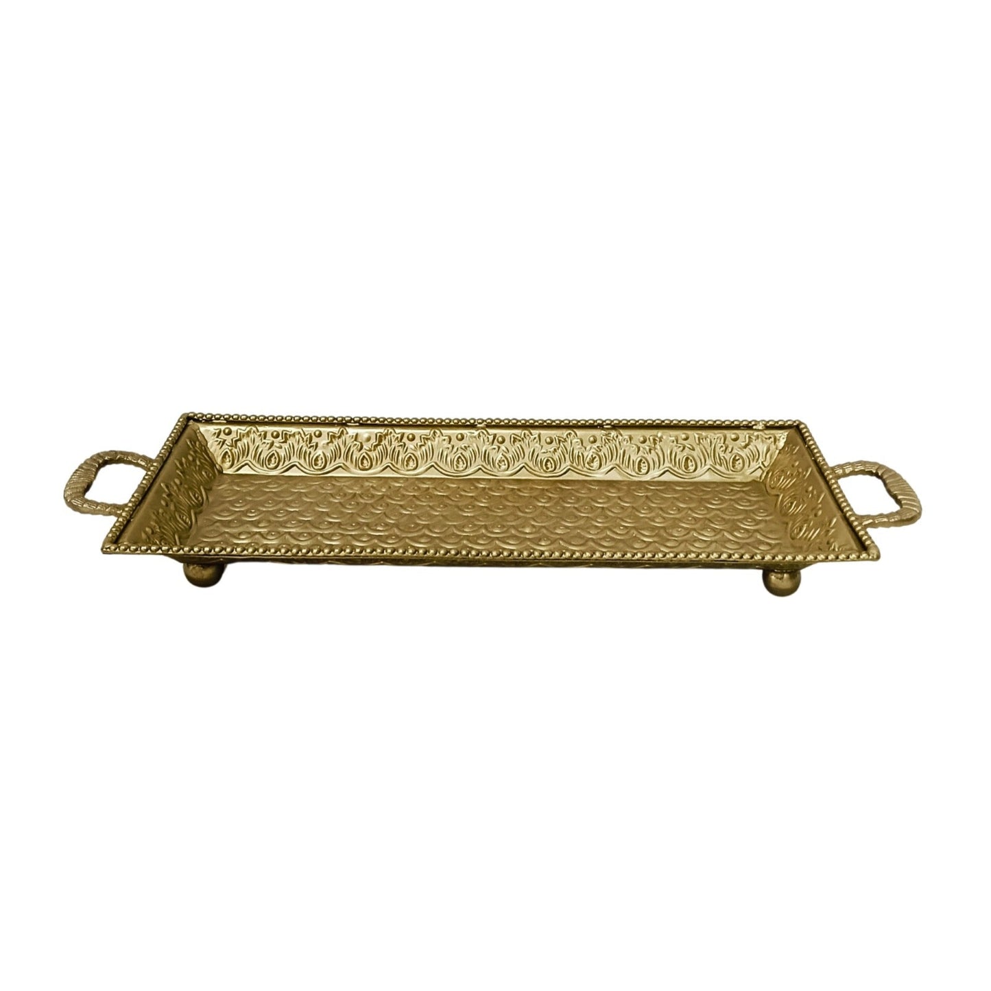 Brass Finish Carved Rectangle Tray