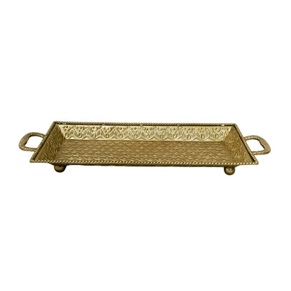 Brass Finish Carved Rectangle Tray